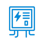 Ícone azul de instalações elétricas representando fios e ligação elétrica.
